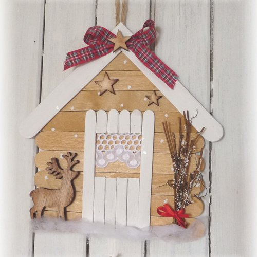 Déco de noêl " une visite au chalet", déco sapin, entrée, fêtes, fait main, déco romantique, renne