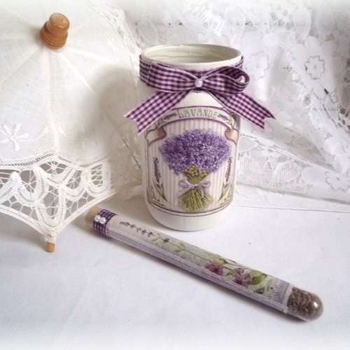 Ensemble pot et tube lavande, provence, fait main, pot à maquillage, cuisine, déco