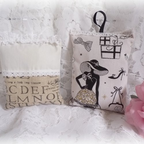 Lot de 2 sachets de lavande , tissu, bio, fleurs de lavande, sachets déco, senteur, fait main