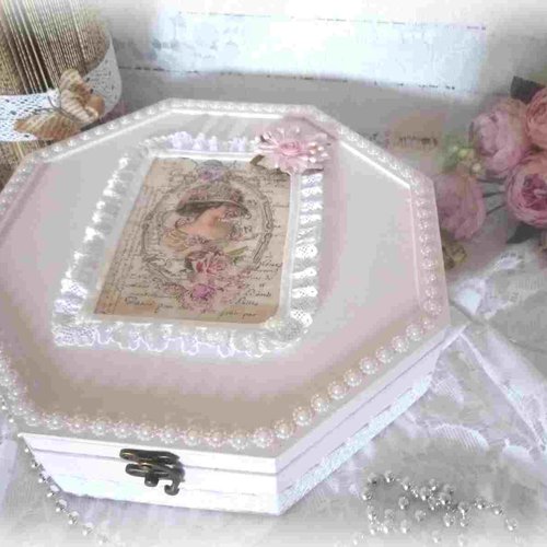 Grande boite à bijoux, raffinée, cosy, shabby, mercerie, cadeau, déco, boite rangement, fait main