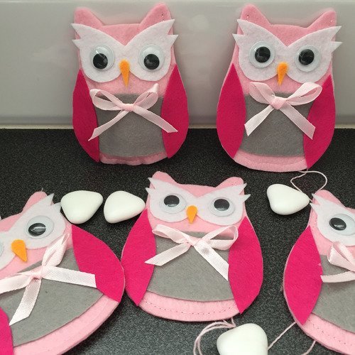 Lot de 50 hiboux en feutrine,contenant a dragée,sachet de dragée,baptême,naissance,mariage