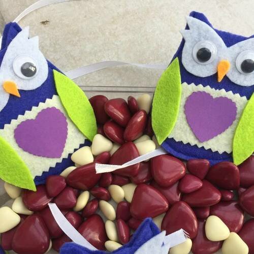 Lot de 23 hiboux en feutrine,sachet de dragée