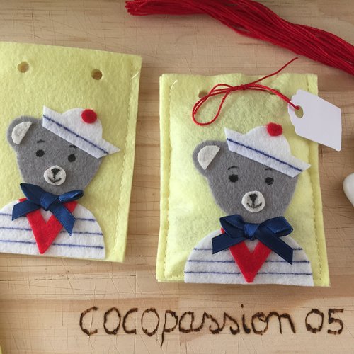 Lot de 24,sachet de dragée,berlingot,baptême,mariage,naissance ,boite dragée ,théme marin ,ourson en feutrine