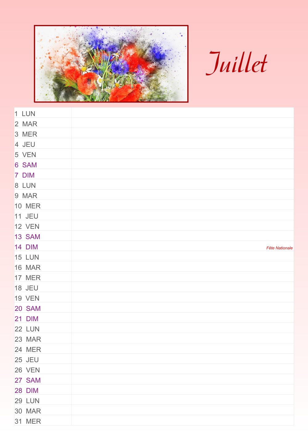 Calendrier Bloc Mensuel Mural 2024 -16x33.5cm - Fleurs et Plantes :  Coquelicots