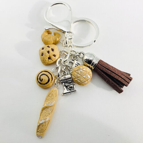 Porte-clefs fimo thème boulangerie, pâtisserie, cadeau original, porte clé fantaisie, made in france