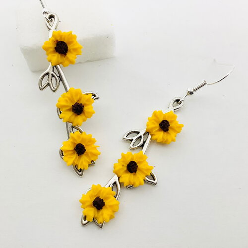 Boucles d’oreille fleur fimo, boucles d’oreilles tournesols, bijoux  fantaisies, made in france