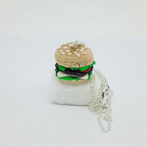 Collier hamburger fimo, bijoux fimo original, idée cadeau noël
