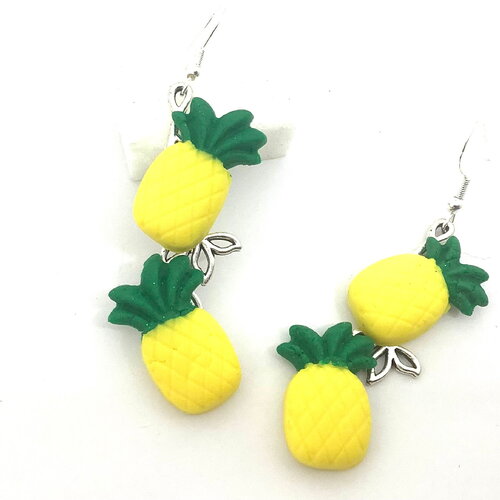 Boucles d’oreilles ananas en fimo, boucles d’oreilles fruit,  fantaisies pendantes