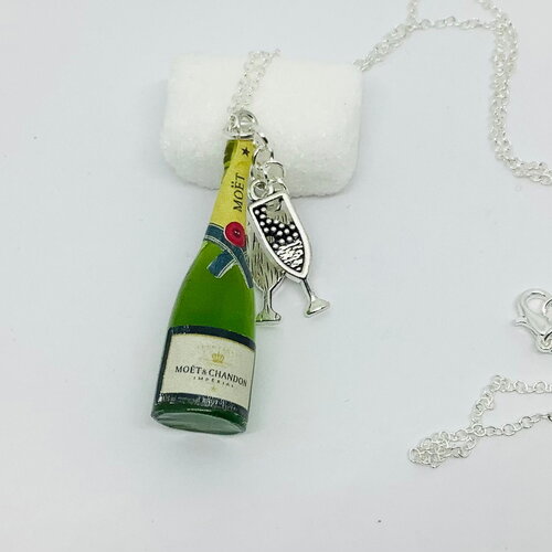 Collier bouteille de champagne résine, collier fantaisie original, bijoux de fête