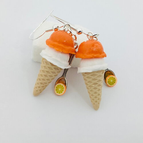 Boucles d’oreille glaces à l’orange, boucles d’oreille fantaisies fimo, idée cadeau original