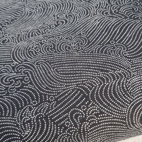 Tissu japonais 25x110 cm, vagues nami noir, motifs géométriques, coton