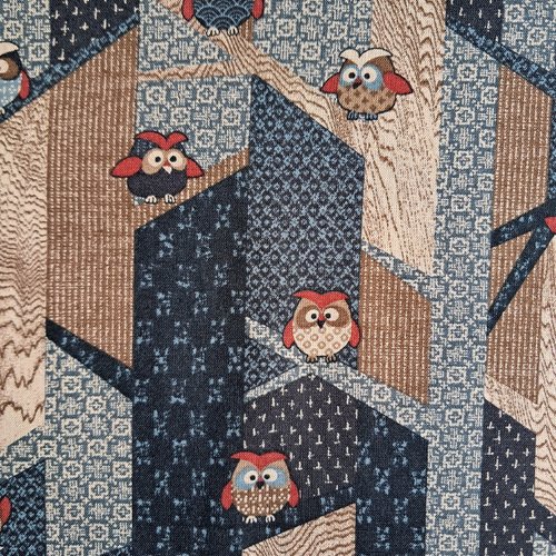 Tissu japonais authentique 25x110 cm aux motifs d'hiboux, coton