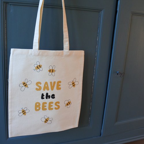 Tote bag, sac réutilisable, sac cabas à message: " save the bees". idée cadeau pour noël