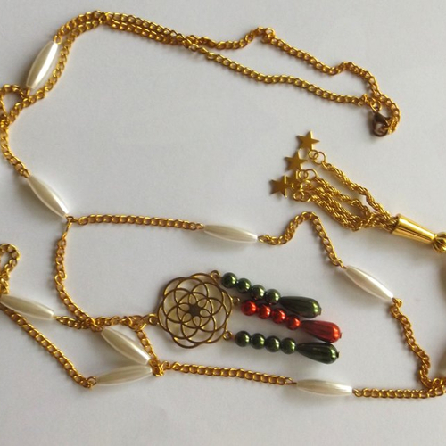 Collier sautoir en chaîne et perles