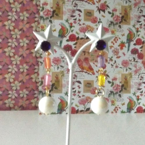 Boucles d'oreilles puce zircon bleu avec pendentif