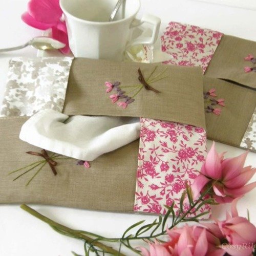 Etui à couverts lin et soie - rangement fourchette- porte couteau table-  pochette pour couverts-porte serviette - Un grand marché
