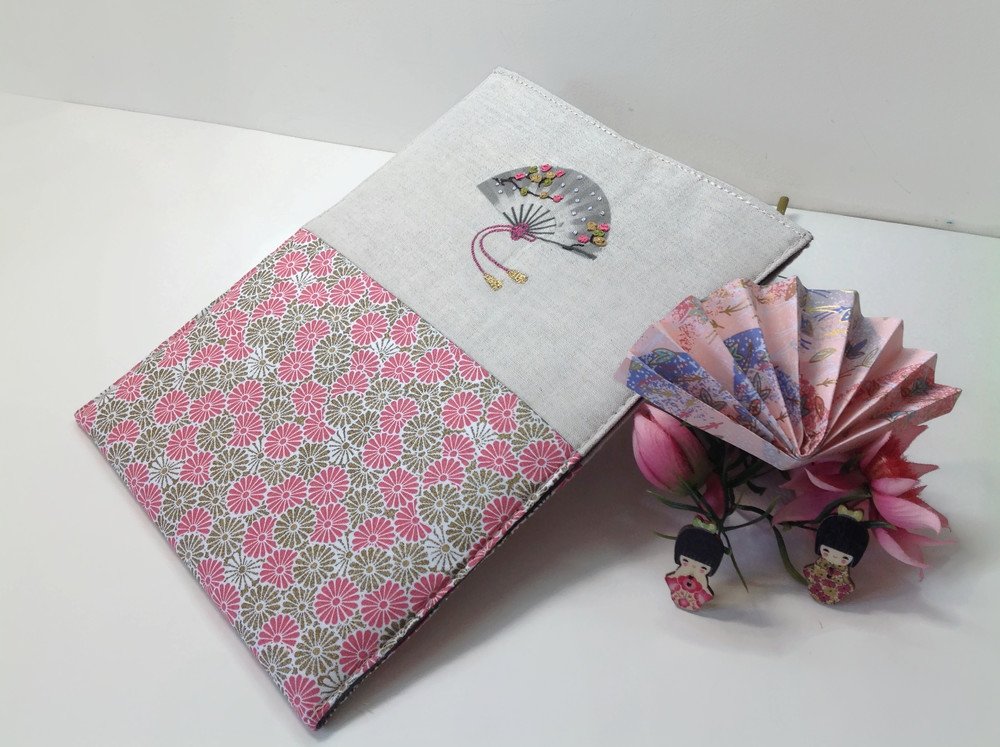 Pochette kobo en lin et tissu japonais / housse liseuse numérique