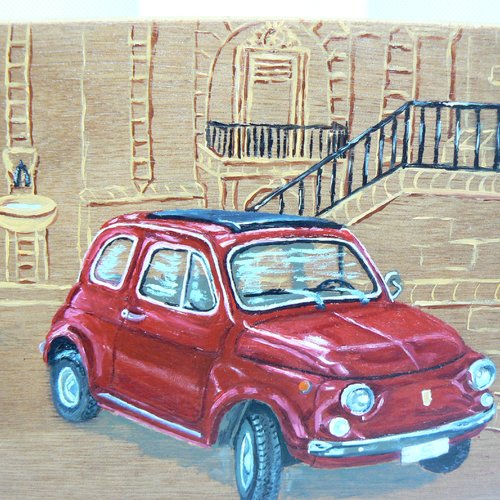 Housse de coussin Fait Main vintage Fiat 500 Rouge