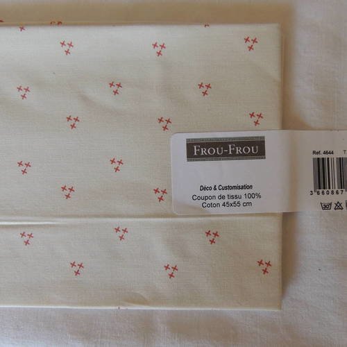 Coupon tissu coton i love couture motif points corail/ivoire nacré 