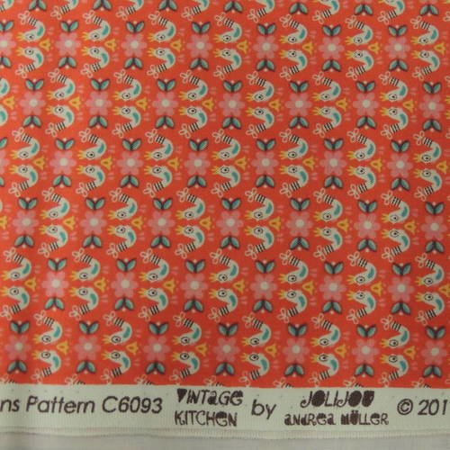 Tissu coton patchwork riley blake fond rouge motifs poules multicolores 