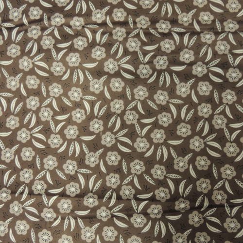 Coupon de tissu camelot fabrics fond marron motif petites fleurs 