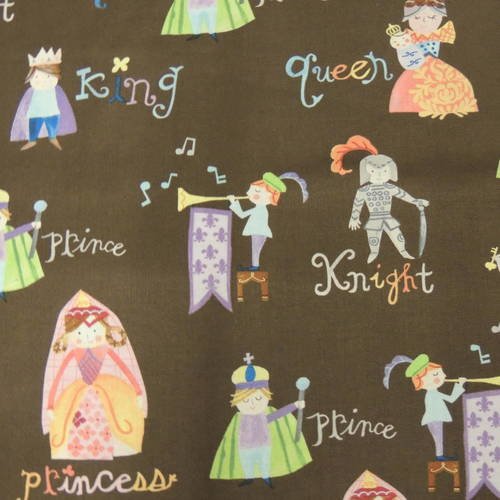 Coupon de tissu windham fabrics fond marron motif chevaliers et princesses 