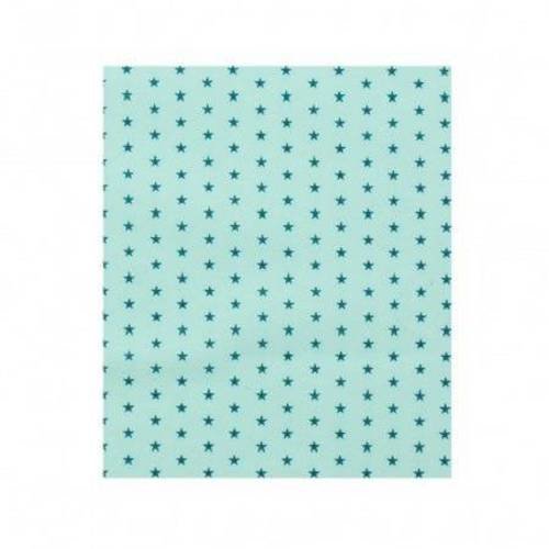 Coupon tissu coton enduit fond vert clair étoiles turquoise 70 x 35 cm 