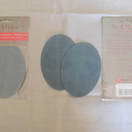 1 paire de coudières / genouillères thermocollantes bleu gris pour vêtements 
