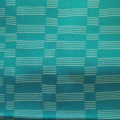 Coupon de tissu patch fond vert turquoise motif rayures blanches 