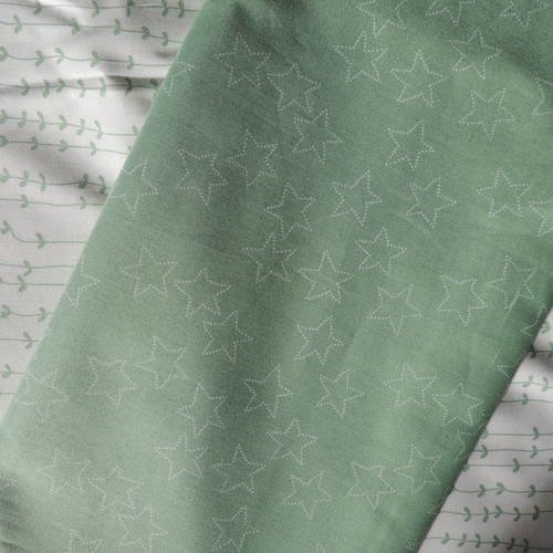 Coupon de tissu patch fond vert d'eau motif etoiles en pointillés blanches 