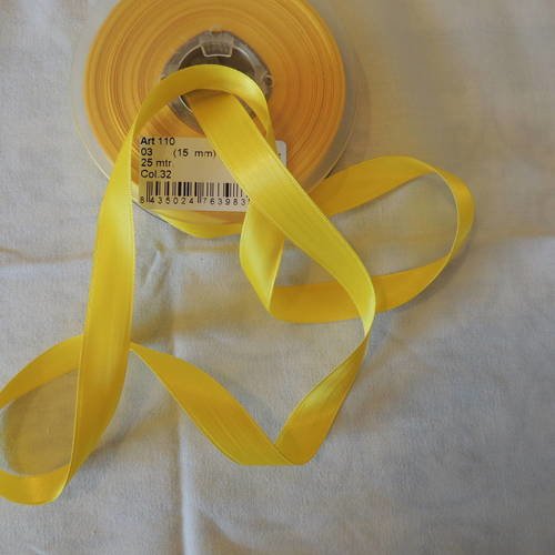 Ruban de satin couleur jaune largeur 15 mm 