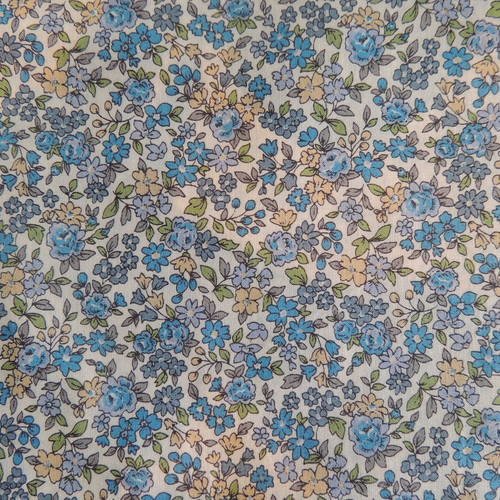 Coupon de tissu popeline de coton fond bleu à fleurs (15)
