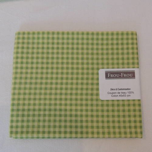 Coupon de tissu coton patch vichy vert et jaune 