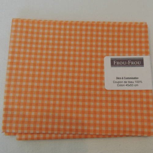 Coupon de tissu coton patch vichy orange et beige 