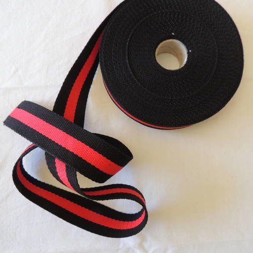 Sangle bagagère coton bicolore couleur noir/rouge/noir largeur 3 cm 