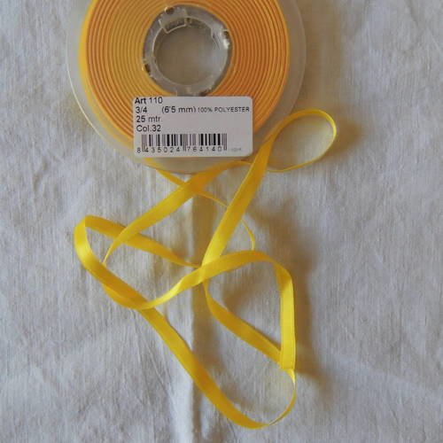 Ruban de satin couleur jaune largeur 6.5 mm 