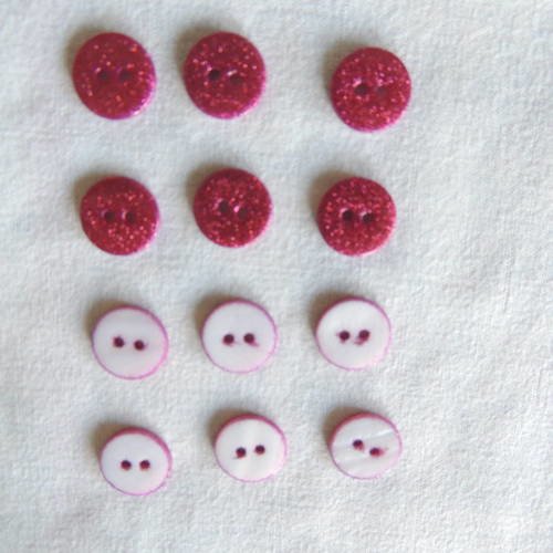 Bouton fantaisie rond nacre à paillette couleur rose diamètre 12 mm 