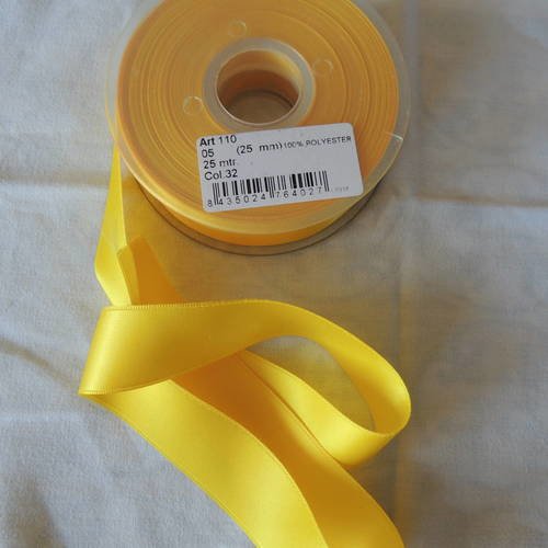Ruban de satin couleur jaune largeur 25 mm 