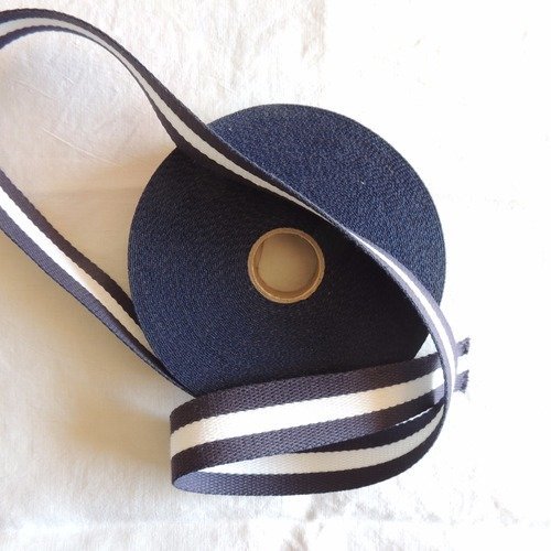 Sangle bagagère coton bicolore couleur bleu marine/blanc/marine largeur 3 cm 