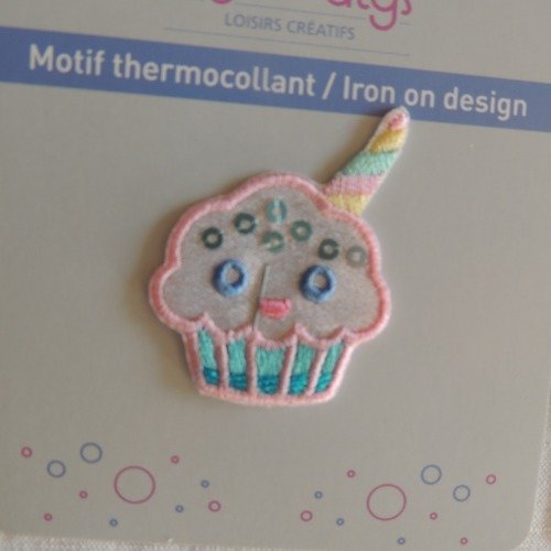 Motif thermocollant cupcake tons blanc/bleu/rose
