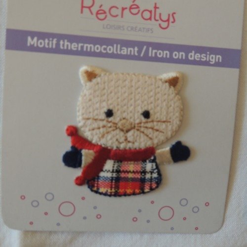Motif thermocollant chat beige vêtement écossais