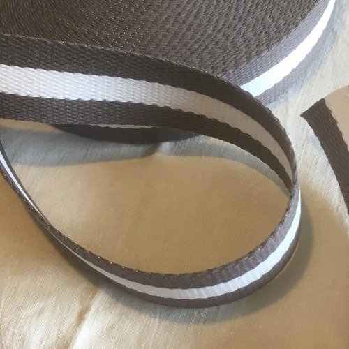 Sangle bagagère, coton, couleur gris/blanc/gris, largeur 3 cm