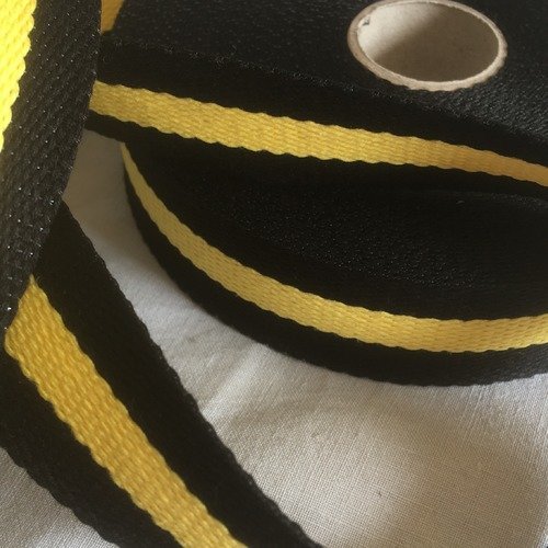 Sangle bagagère, coton, couleur noir/jaune/noir, largeur 3 cm
