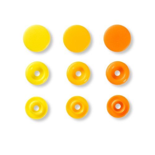 Boutons pressions, prym love color snaps, motif rond, diamètre 12,4 mm, tons jaune/orange