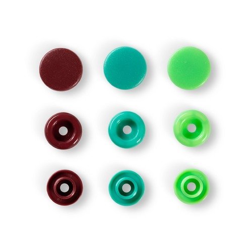 Boutons pressions, prym love color snaps, motif rond, diamètre 12,4 mm, tons vert/marron
