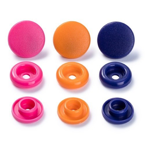 Boutons pressions, prym love color snaps, motif rond, diamètre 12,4 mm, tons orange/rose/violet