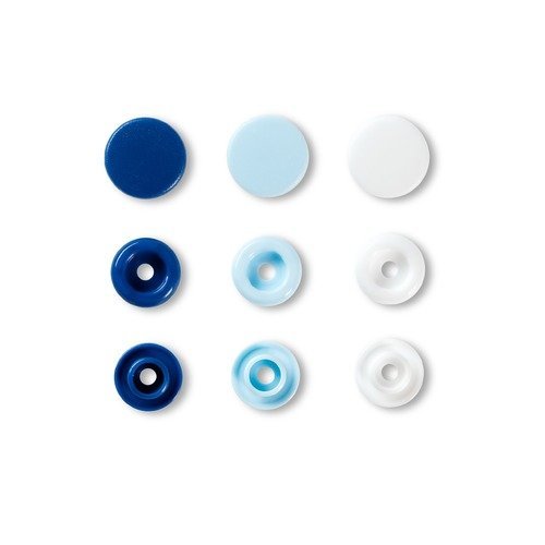 Boutons pressions, prym love color snaps, motif rond, diamètre 12,4 mm, tons bleu/blanc