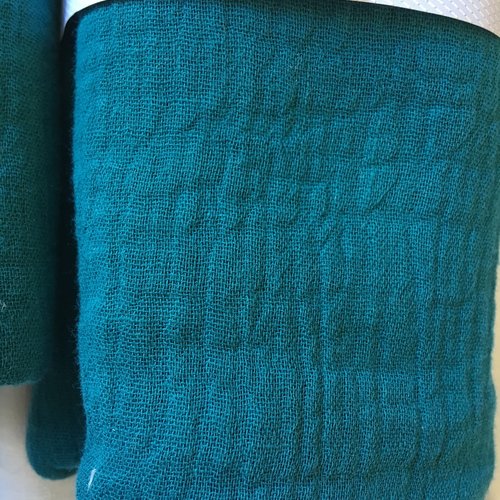 Coupon de tissu, coton mousseline double gaze, couleur pétrole