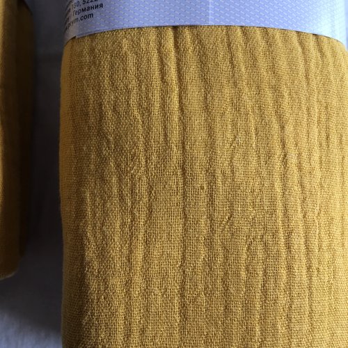Coupon de tissu, coton mousseline double gaze, couleur moutarde