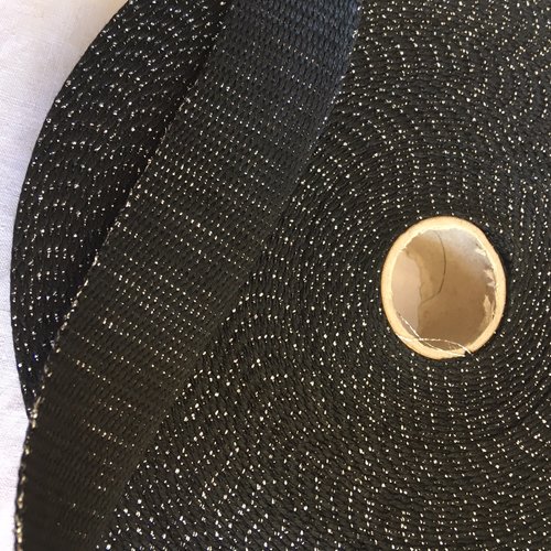 Sangle bagagère, coton, couleur noir à paillettes argent, largeur 30 mm